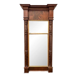 Antique French Empire Carved Mahogany Trumeau Mirror For Sale