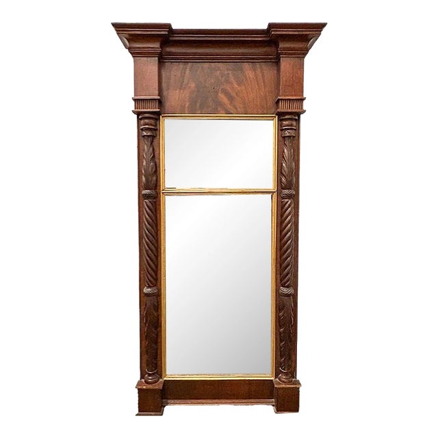 Antique French Empire Carved Mahogany Trumeau Mirror For Sale