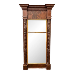 Antique French Empire Carved Mahogany Trumeau Mirror
