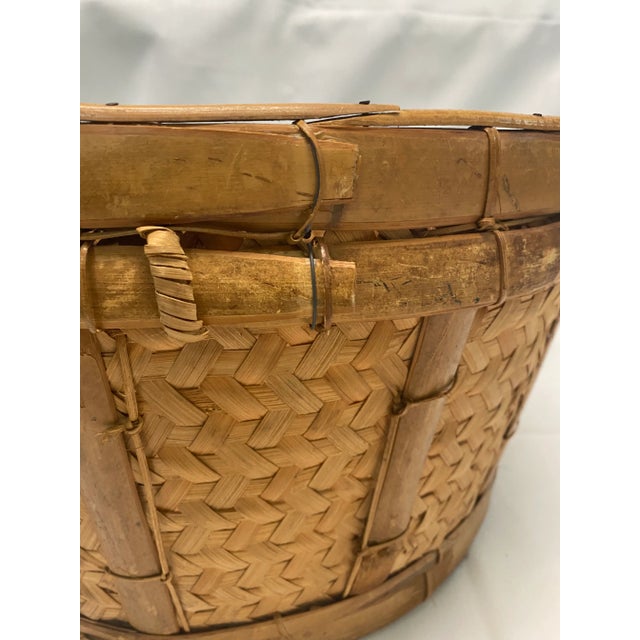 Large Vintage Wicker Floor Basket - Handwoven Splint Storage Basket - Rustic Farmhouse Decor For Sale - Image 10 of 12