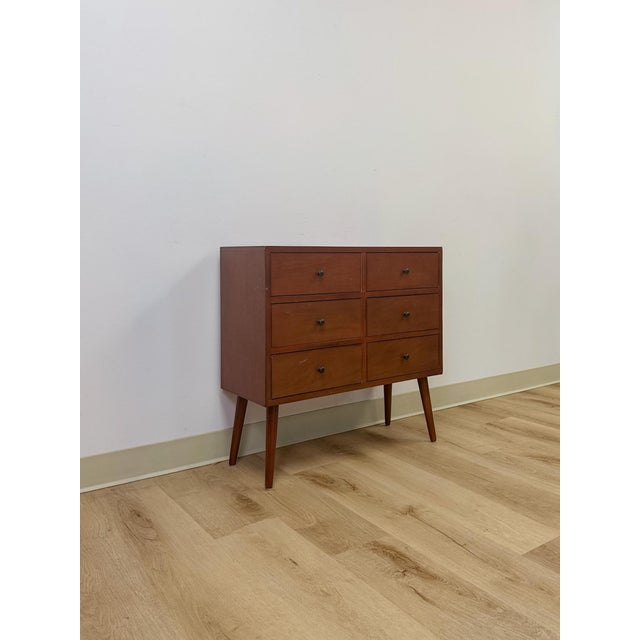 Wood MCM Style Six Drawer Chest, Mid Century Modern Wood Storage For Sale - Image 7 of 11