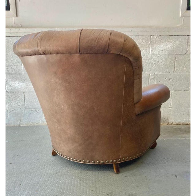 Vintage Leather Hickory Writers Chair | Soft Brown Leather Desk Chair | Mid Century Office Accent | Rustic Study Seating For Sale - Image 9 of 11