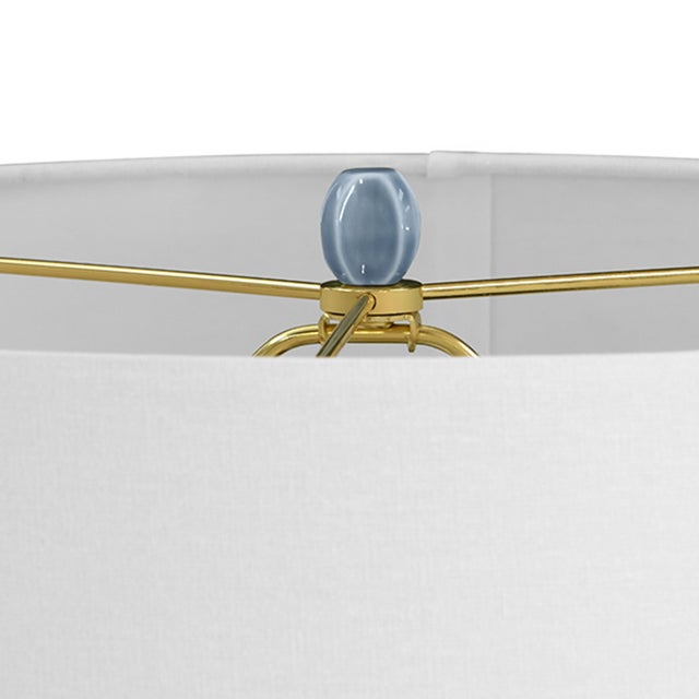 Worlds Away Matthew Izzo Home Cece Light Blue Glaze Scalloped Ceramic Table Lamp With Ceramic Finial and Shade For Sale - Image 4 of 7