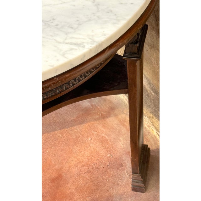 Neoclassical 19th Century English Neoclassical Corinthian Column Marble Top Library Table For Sale - Image 3 of 12