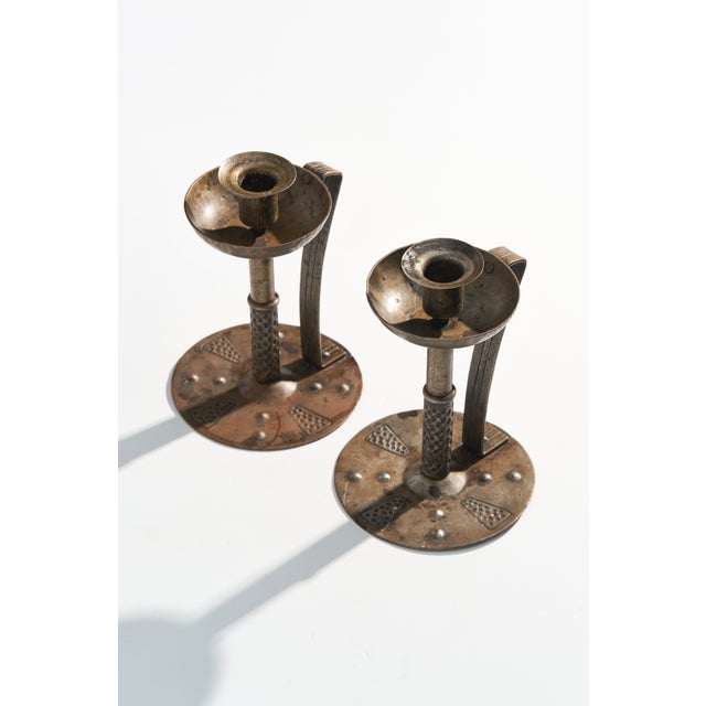 Antique Goberg Arts and Crafts Era Candlesticks by Hugo Berger For Sale - Image 10 of 10