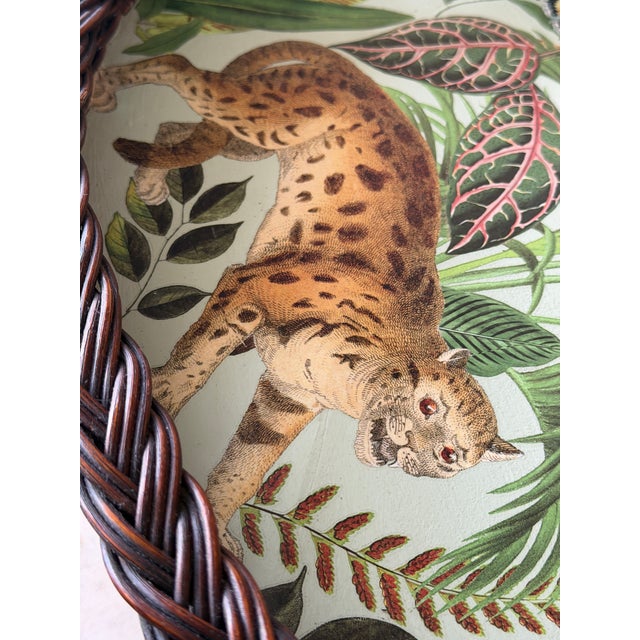 Vintage Hand Painted & Decoupaged Rattan Leopard Oval Serving Tray For Sale In Naples, FL - Image 6 of 11