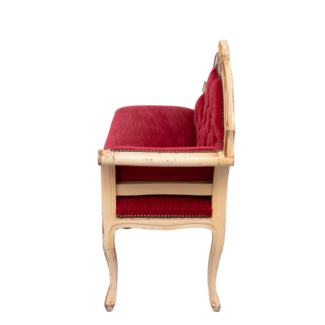 Louis XVI Red Velvet Hall Sofa, France, 1950s For Sale - Image 3 of 12
