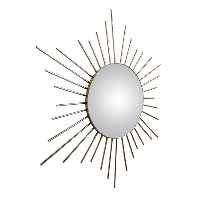 Vintage Brass Sunburst Mirror, 1970s For Sale