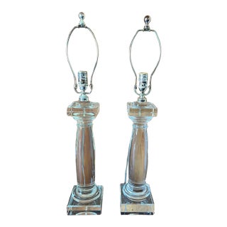 Pair of Architectural Crystal & Resin Column Table Lamps by Restoration Hardware, Circa 2006 For Sale