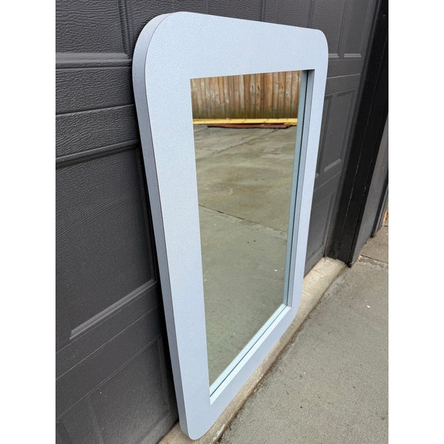 1980s Vintage Blue Laminate Post Modern Wall Mirror For Sale - Image 5 of 5