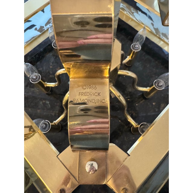Art Deco 1986 Art Deco Fredrick Ramond Glass Brass Chandelier For Sale - Image 3 of 9