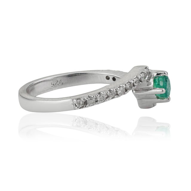 Not Yet Made - Made To Order Minimalist Hallmarked 925 Silver Round 0.29 Ct Emerald & Diamond Ring Size 7 For Sale - Image 5 of 12