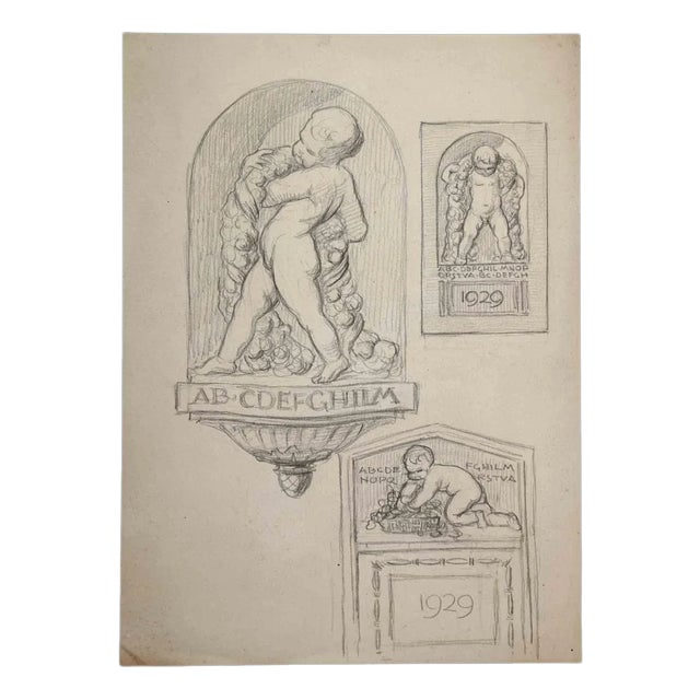 Aurelio Mistruzzi, Study for a Bas-Relief, Original Drawing, Mid-20th Century For Sale