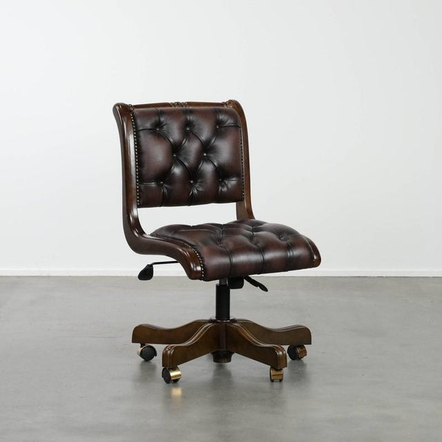 English-Style Chesterfield Swivel Office Chair in Cowhide For Sale - Image 16 of 16