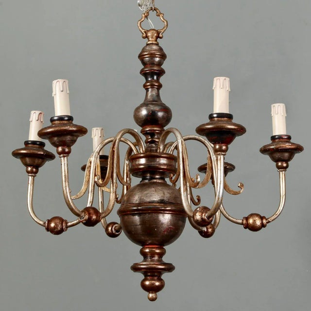 Italian Italian Silver Leaf Wood and Iron Six-Arm Chandelier For Sale - Image 3 of 8