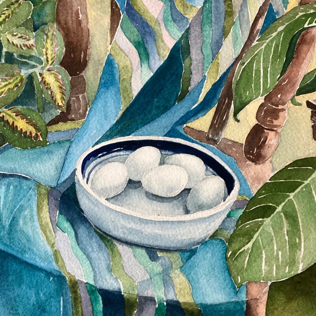 Impressionist 1970’s Vintage Original Watercolor Still Life Painting Interior Scene For Sale - Image 3 of 5