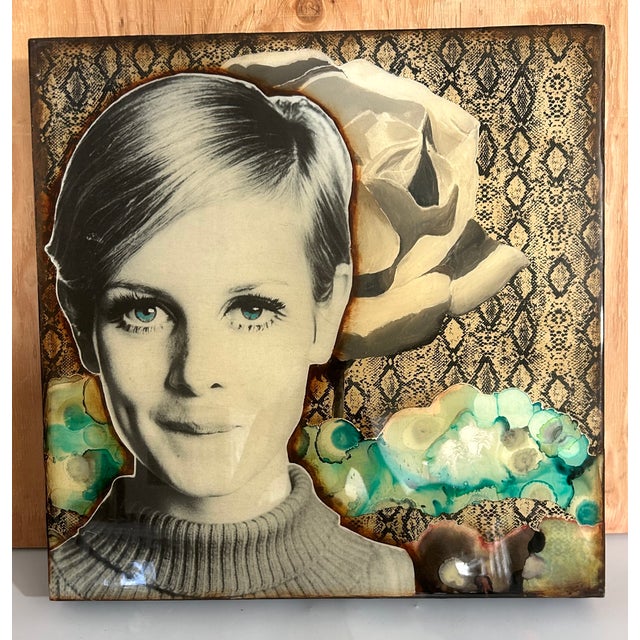 Mid-Century Modern “Twiggy” Mixed Media Pop Art Portrait on Panel, by Laura Van Horne For Sale - Image 3 of 11