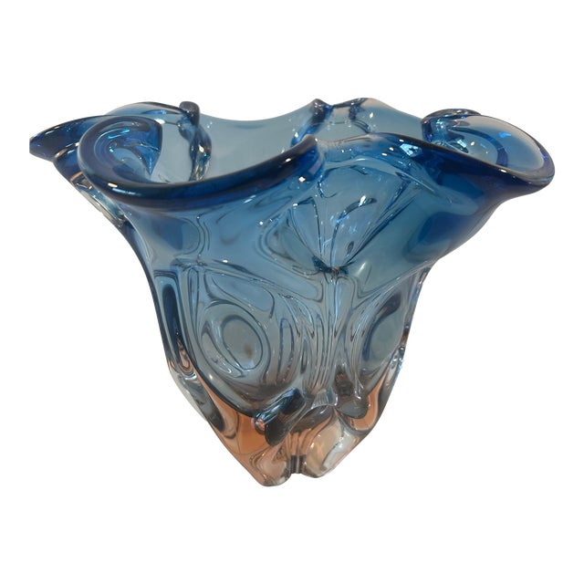 Late 20th Century Amber to Blue Art Glass Vase For Sale