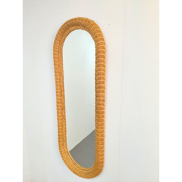 Large Vintage Oval Rattan Wicker Wall Mirror, France, 1980s For Sale - Image 4 of 10
