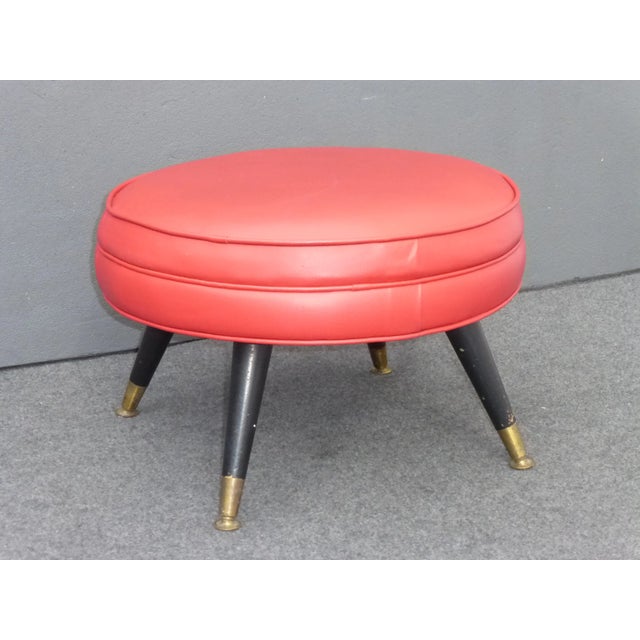 Mid-Century Modern Mid-Century Modern Rount Swivel Red Vinyl Ottoman For Sale - Image 3 of 11