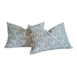 Fortuny Fiori Lumbar Pillows in Storm Blue & Ivory For Sale