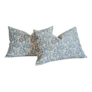 Fortuny Fiori Lumbar Pillows in Storm Blue & Ivory For Sale