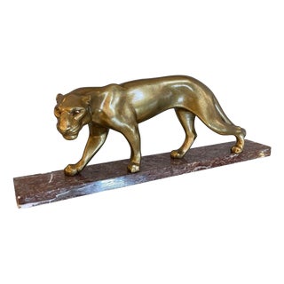 Panther, 1970, Gilt Metal with Marble Base For Sale