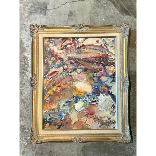 Mid-Century Modern Vintage Boho Original Abstract Oil on Canvas For Sale - Image 3 of 12