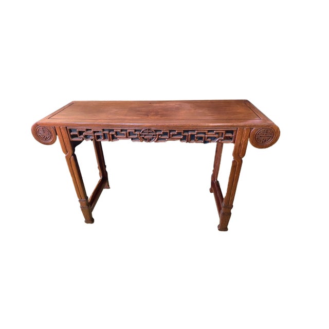 Chinoiserie Vintage Solid Huang Huali Wood Altar Console Table 60" W For Sale - Image 9 of 10
