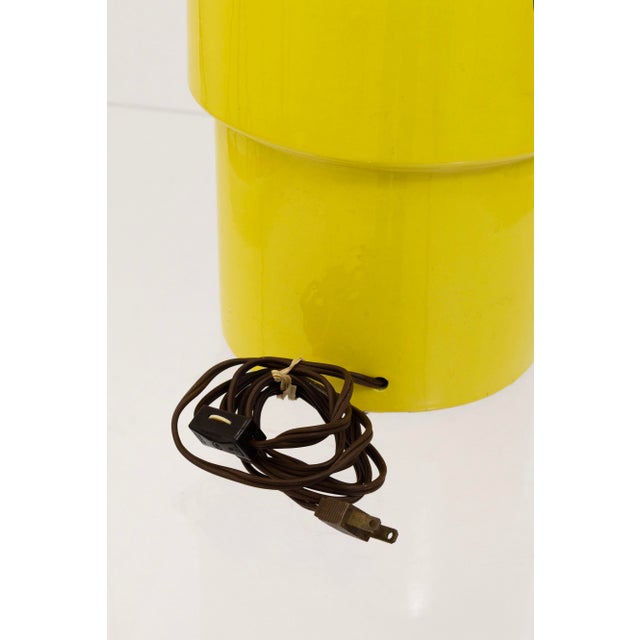 Pair of 1970s Glossy Yellow Cylindrical Ceramic Table Lamps For Sale - Image 4 of 5