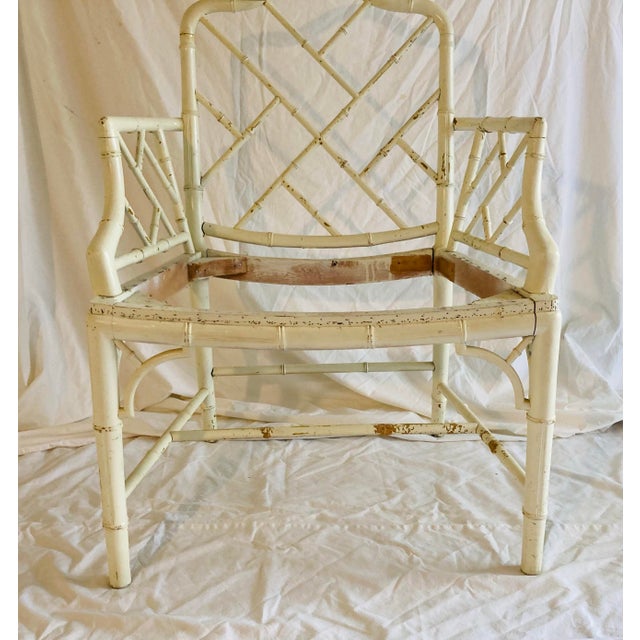 Vintage English Chinese Chippendale White Painted Arm Chair Classic Arm Chair in the English Chinese Style For Sale In Dallas - Image 6 of 8