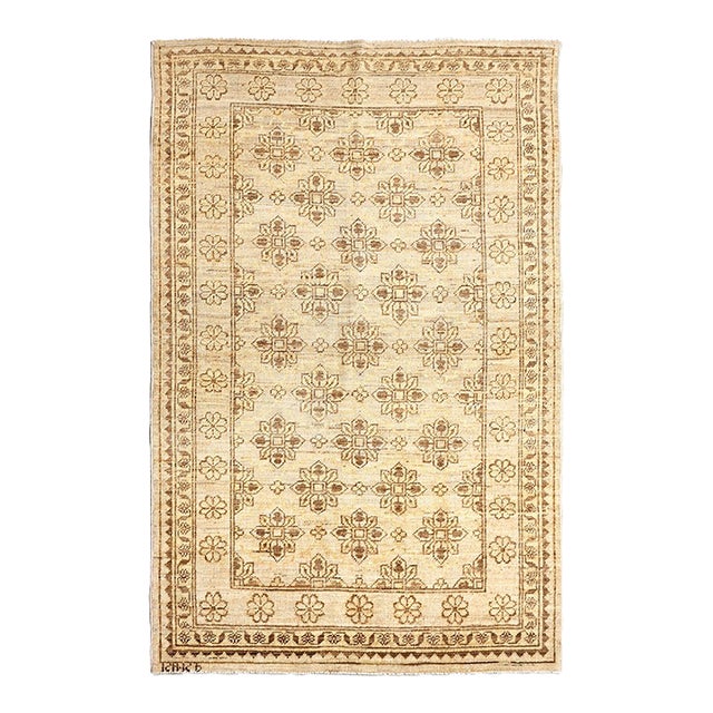 3'1" X 4'8" Small Ariana Samarkand Collection Soft Honey and Brown Semi Geometric Floral Rug (3' X 5') For Sale