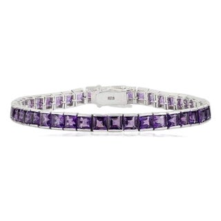 Square Cut Amethyst 14.13 CTW Sterling Silver Tennis Bracelet 14.3grms Gross Weight For Sale