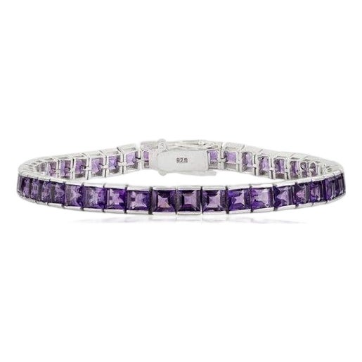 Square Cut Amethyst 14.13 CTW Sterling Silver Tennis Bracelet 14.3grms Gross Weight For Sale