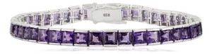 Square Cut Amethyst 14.13 CTW Sterling Silver Tennis Bracelet 14.3grms Gross Weight
