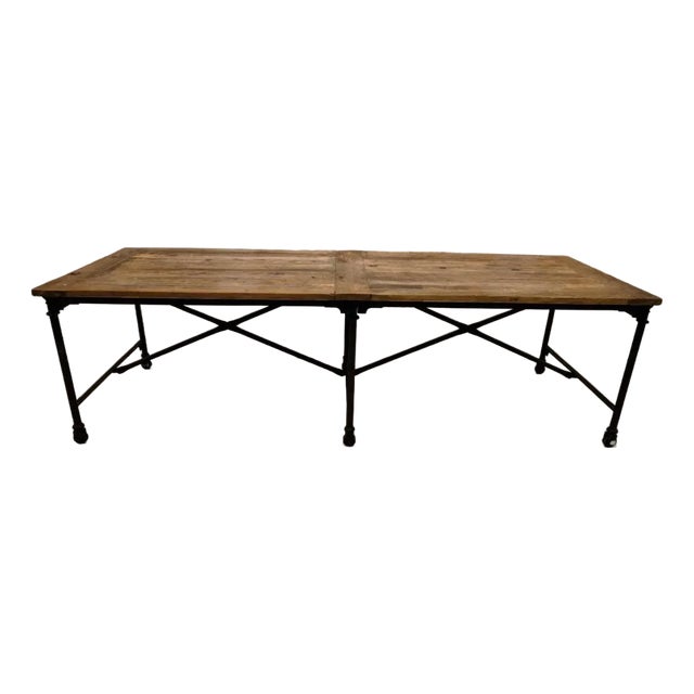 Solid Elm and Iron Table Restoration Hardware Extra Long 106” For Sale