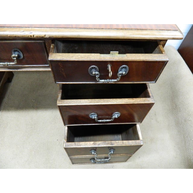 Vintage Mahogany Veneer Pedestal Desk, 1950s For Sale - Image 6 of 11