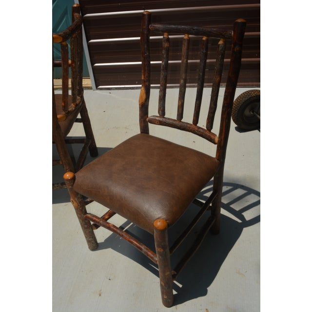 Vintage Americana West Log Wood Dining Table & 6 Brown Leatherette Chairs Furniture Set Rustic / Cabin - Set of 7 For Sale - Image 11 of 12