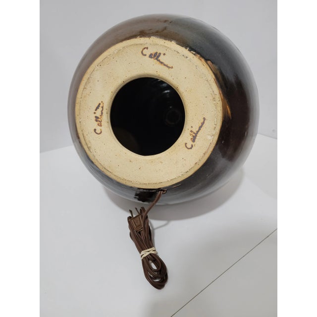 Maroon Large Modernist Artist Signed Glazed Pottery Lamp For Sale - Image 8 of 11
