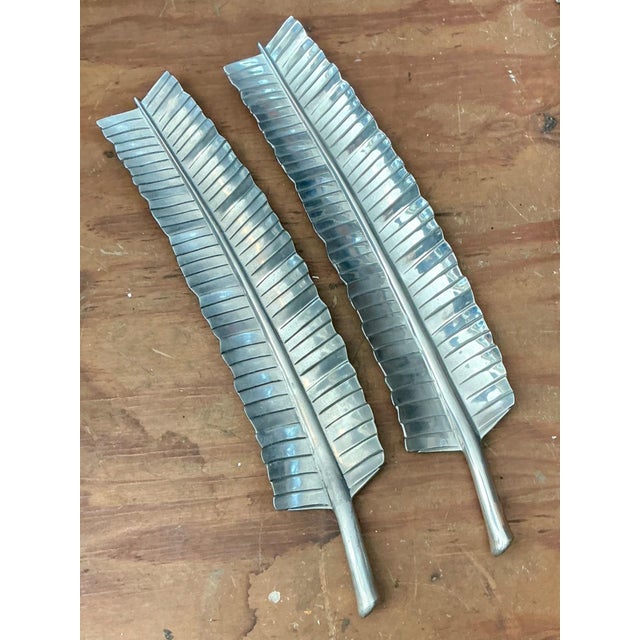 Vintage Bruce Fox Aluminum Banana Leaf Platters - Set of 2 For Sale - Image 15 of 17