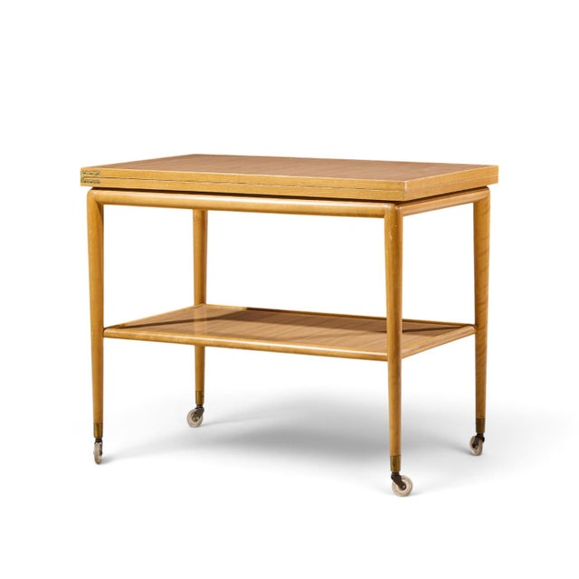 Brown Robsjohn Gibbings for Widdicomb Mid Century Expandable Flip Top Bar Cart For Sale - Image 8 of 11