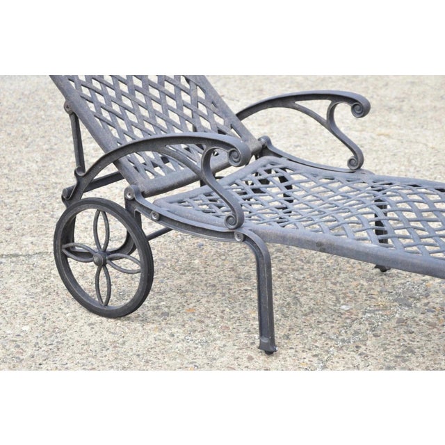 Late 20th Century Late 20th Century Tuscan Mediterranean Style Black Cast Aluminum Pool Patio Chaise Lounge Chair For Sale - Image 5 of 9