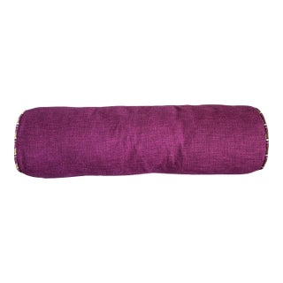 Contemporary Plum Purple Designer Bolster Pillow With Contrast Welt Trim For Sale