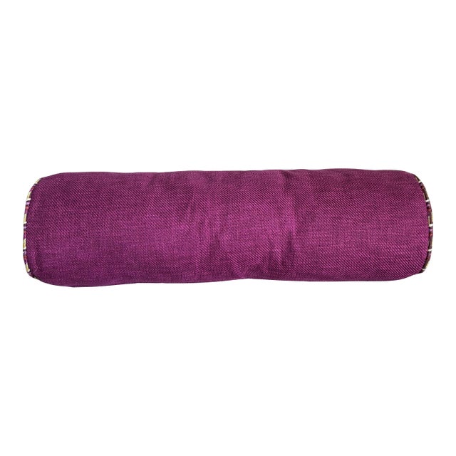 Contemporary Plum Purple Designer Bolster Pillow With Contrast Welt Trim For Sale