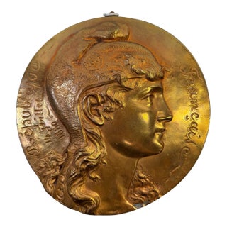 Antique French Bronze Marianne Plaque Jules Graux Fondeur 1880 République 12" For Sale