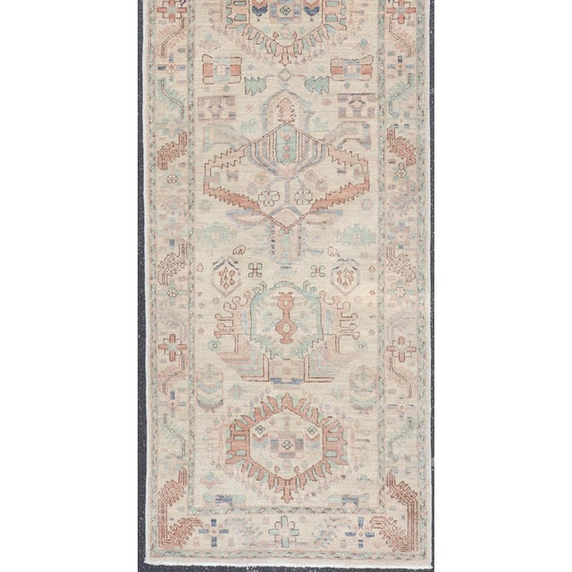 Afghanistan Heriz-Serapi Runner With Ivory Field and Soft Green Accents For Sale In Atlanta - Image 6 of 13