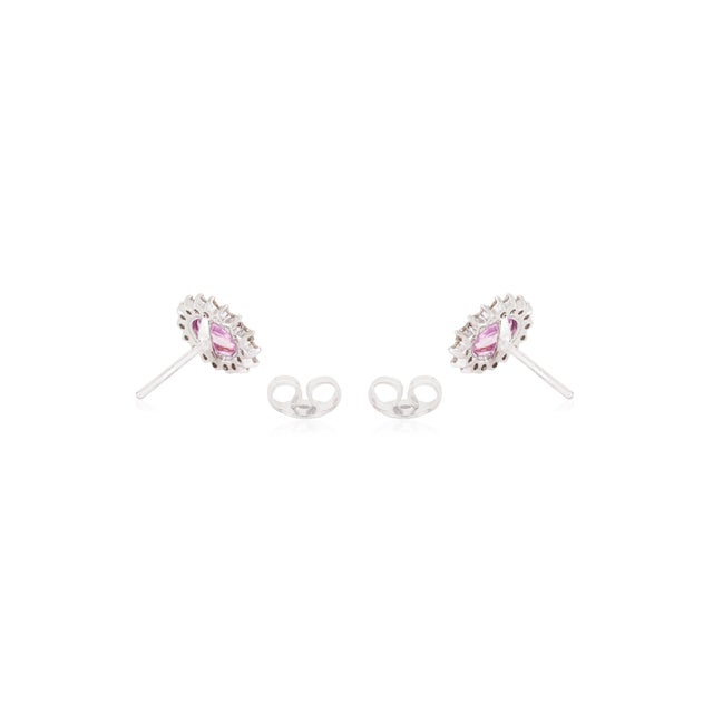 Metal 1.62ct Natural Pink Sapphire & Diamond Halo Stud Earrings in 14k Gold- A Pair For Sale - Image 7 of 12