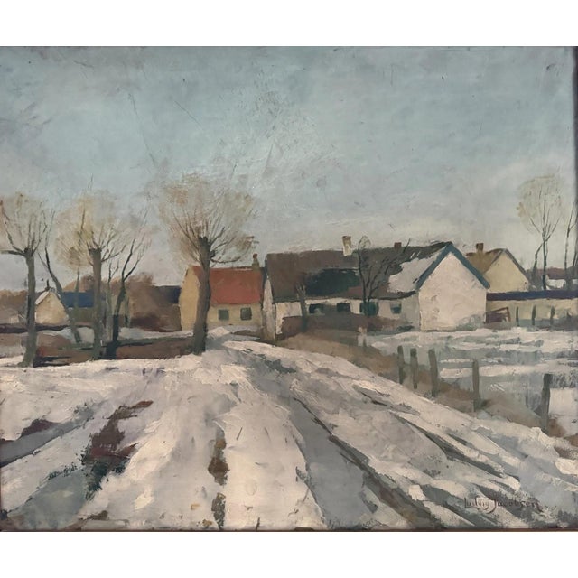 Ludvig Jacobsen, Snowy Village Path, Oil Painting on Canvas For Sale - Image 12 of 12