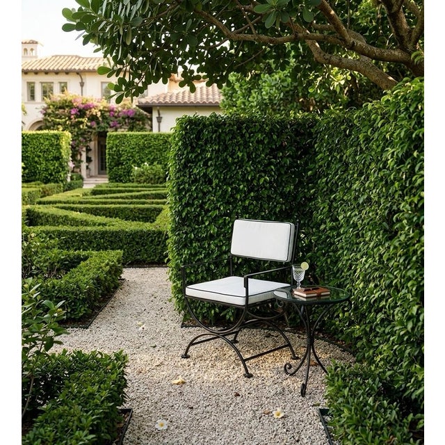 Vintage Neoclassical Style Wrought Iron Outdoor Lounge Chair For Sale - Image 9 of 10