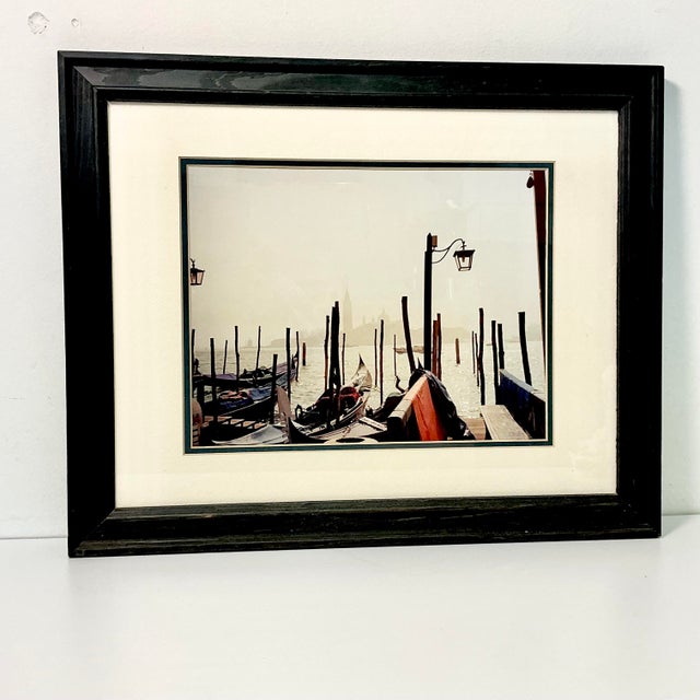 1980s Vintage Italian Coastal Venus Gondolas at Dock Framed Photography For Sale - Image 13 of 14